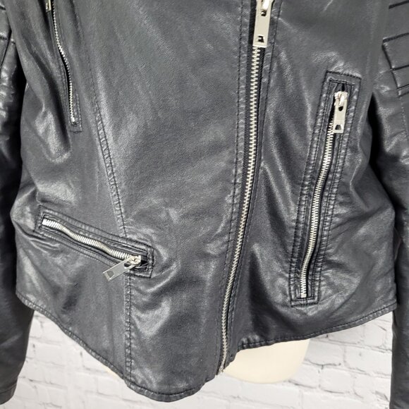 BLANKNYC Black Vegan Leather Moto Biker Collared Zipped Padded Jacket Size XL - Picture 8 of 16